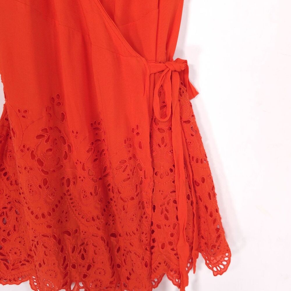 ALLSAINTS Women’s Mini Dress US 8 Eyelet Embroidered Wrap Orange AS305897R - Picture 8 of 10